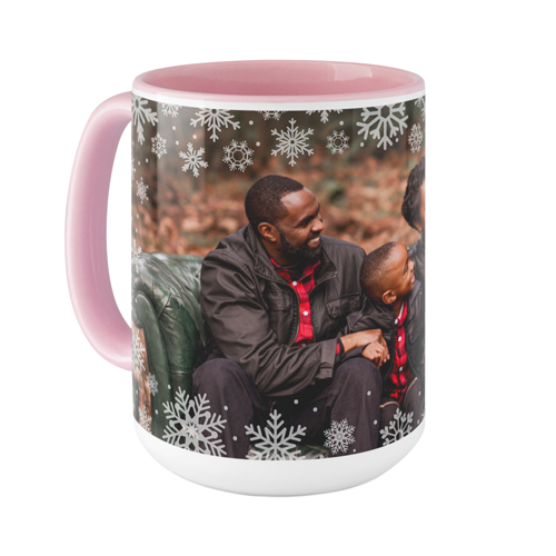 Snowflake Border Mug, Pink, , 15oz, White, white