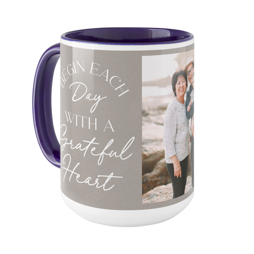 Begin Each Day Mug, Blue, , 15oz, Brown, taupe