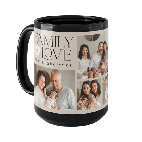 Family Is Love Mug, Black, , 15oz, Brown, taupe