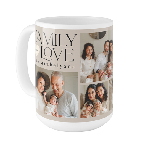 Family Is Love Mug, White, , 15oz, Brown, taupe