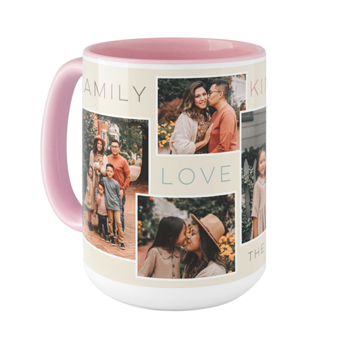 Family Love Kindness Frames Mug, Pink,  , 15oz, Beige