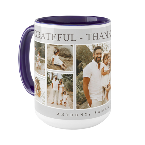 Grateful Thankful Blessed Frames Mug, Blue,  , 15oz, Gray