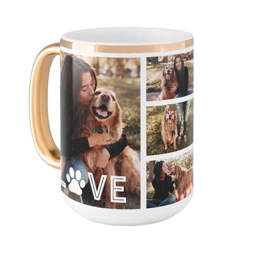 Love Pawprint Mug, Gold Handle,  , 15oz, White