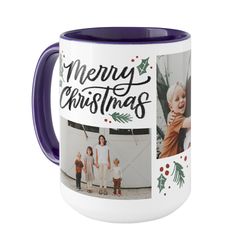 Merry Christmas Evergreen Mug, Blue,  , 15oz, White