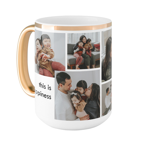 This Is Happiness Mug, Gold Handle,  , 15oz, White