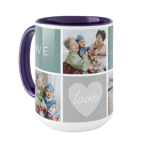 We Love Heart Grid Mug, Blue,  , 15oz, Blue