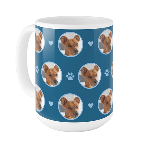 Floating Paws and Pets Mug, White, , 15oz, Blue, slate blue