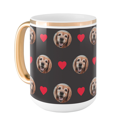 Loved Floating Faces Mug, Gold Handle, , 15oz, Red, fire engine
