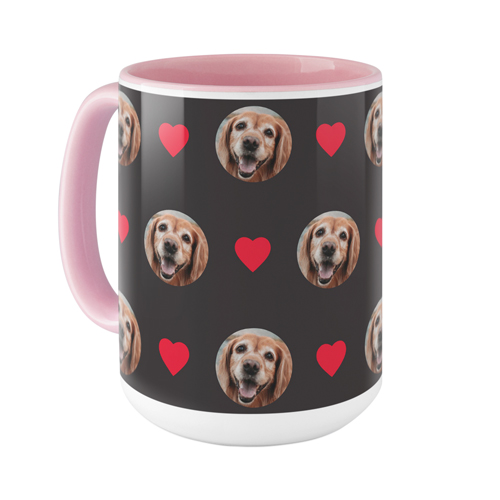 Loved Floating Faces Mug, Pink, , 15oz, Red, fire engine