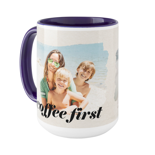 Brushstrokes Mug, Blue, , 15oz, Beige, antique white