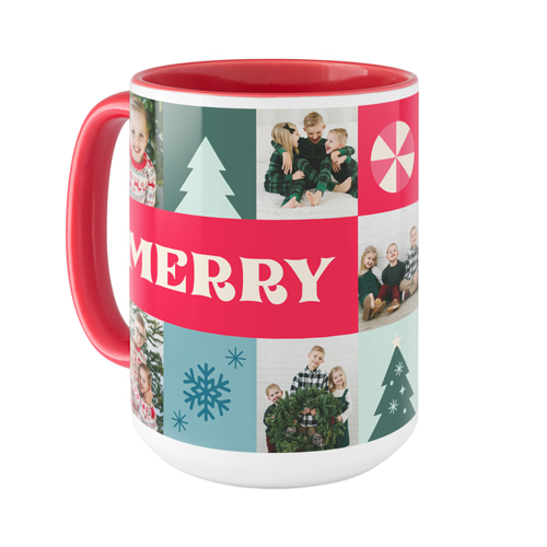Merry Grid Mug, Red,  , 15oz, Red
