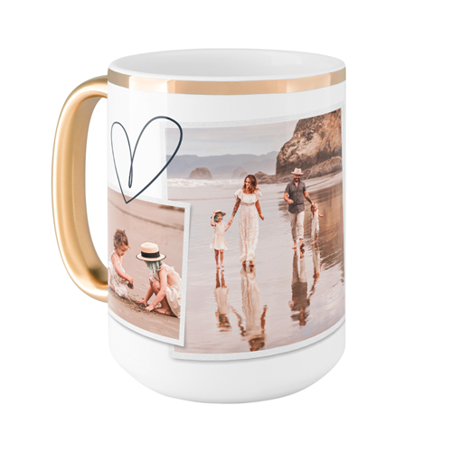 Minimalist Heart Film Mug, Gold Handle,  , 15oz, White