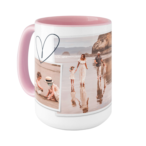 Minimalist Heart Film Mug, Pink,  , 15oz, White