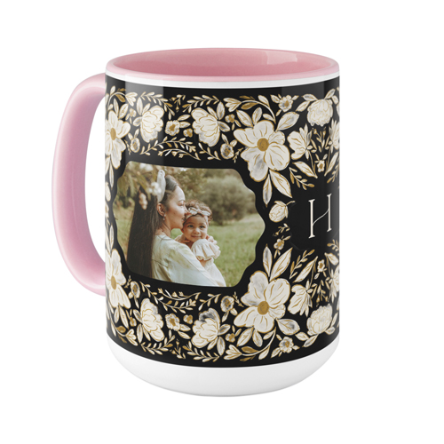 Classic Monogram Floral Mug, Pink, , 15oz, Black, black