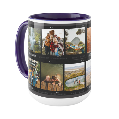 Travel Film Collage Mug, Blue, , 15oz, Gray, charcoal