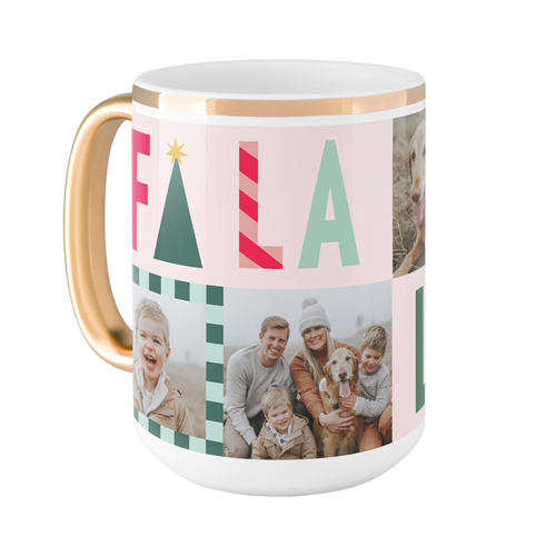 Bright Holiday Cheer Mug, Gold Handle,  , 15oz, Pink