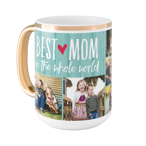 Best Mom Mug, Gold Handle,  , 15oz, Blue