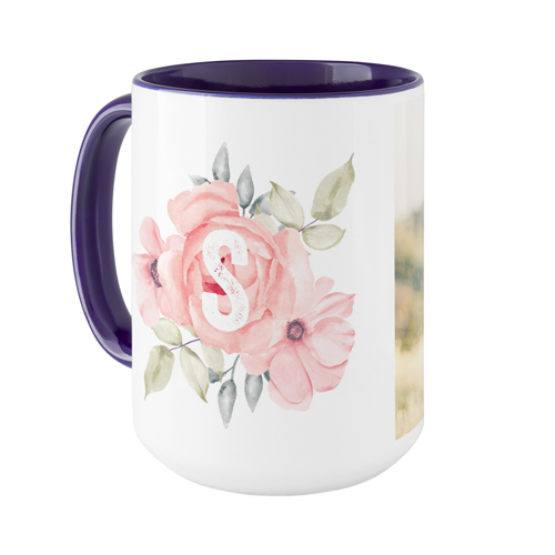 Floral Initial Mug, Blue,  , 15oz, Pink