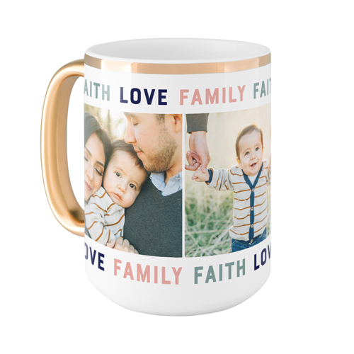 Faith Love Family Mug, Gold Handle,  , 15oz, Blue