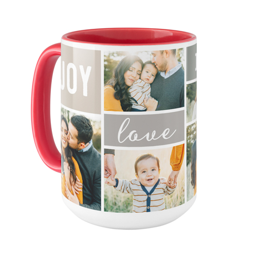 Joy Love Family Mug, Red,  , 15oz, Gray
