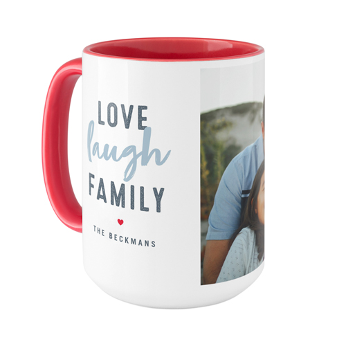 Love Laugh Family Mug, Red,  , 15oz, White