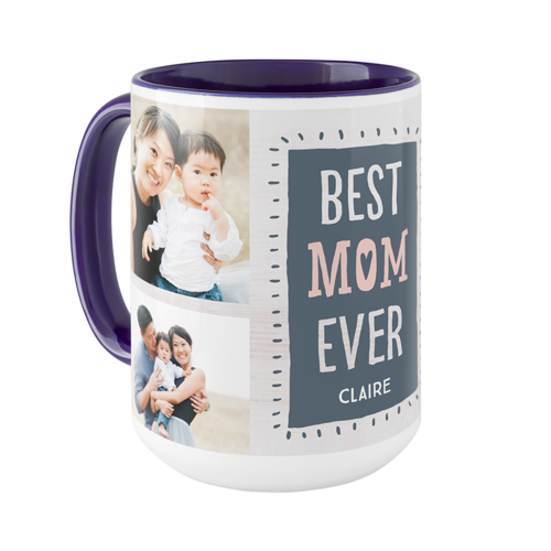 Best Mom Heart Mug, Blue,  , 15oz, Gray