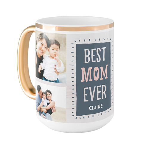 Best Mom Heart Mug, Gold Handle,  , 15oz, Gray