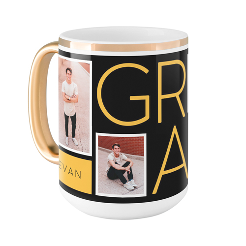 Grad Mug, Gold Handle,  , 15oz, Black