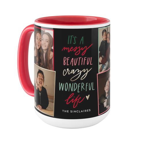 Messy Beautiful Crazy Life Mug, Red,  , 15oz, Black