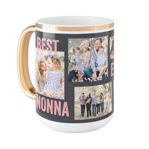 Best Ever Collage Mug, Gold Handle,  , 15oz, Pink