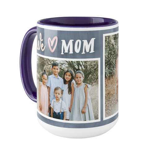 Modern We Heart Mom Mug, Blue,  , 15oz, Gray