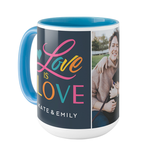 Rainbow Heart Love Is Love Mug, Light Blue,  , 15oz, Black