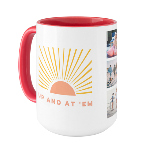 Sunrises and Coffee Mug, Red,  , 15oz, White
