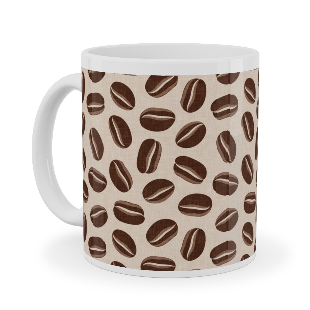 Coffee Beans - Coffee House - Beige Ceramic Mug, White,  , 11oz, Brown