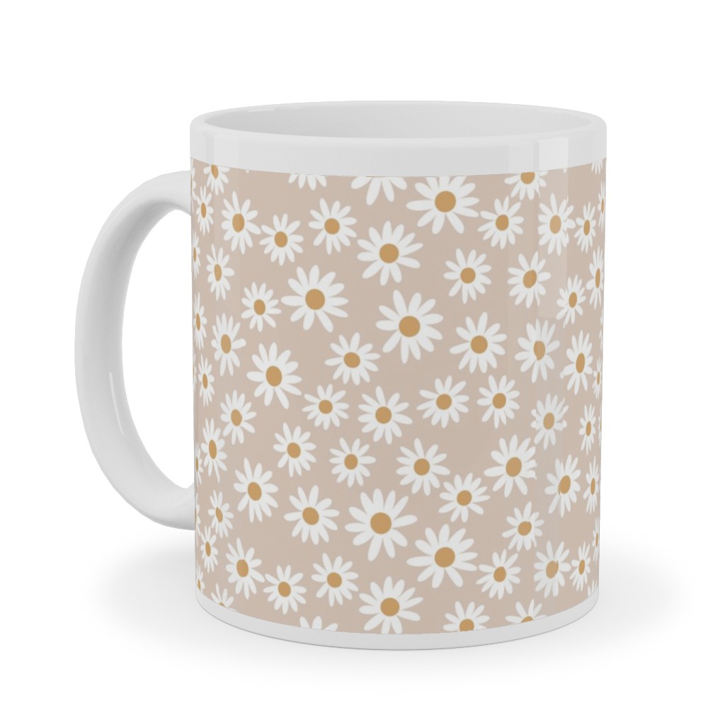 Daisy Print Ceramic Mug, White,  , 11oz, Beige