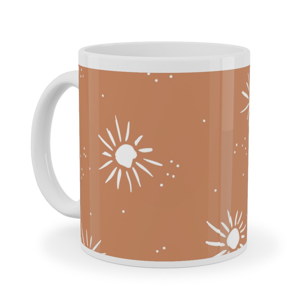 Seventies Retro Style Sunshine Ceramic Mug, White,  , 11oz, Orange