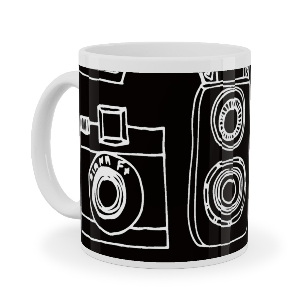 Vintage Cameras - Black and White Ceramic Mug, White,  , 11oz, Black