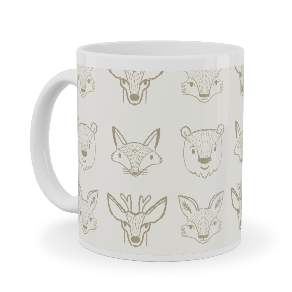 Forest Friends - Neutral Ceramic Mug, White, , 11oz, Beige, Pearl