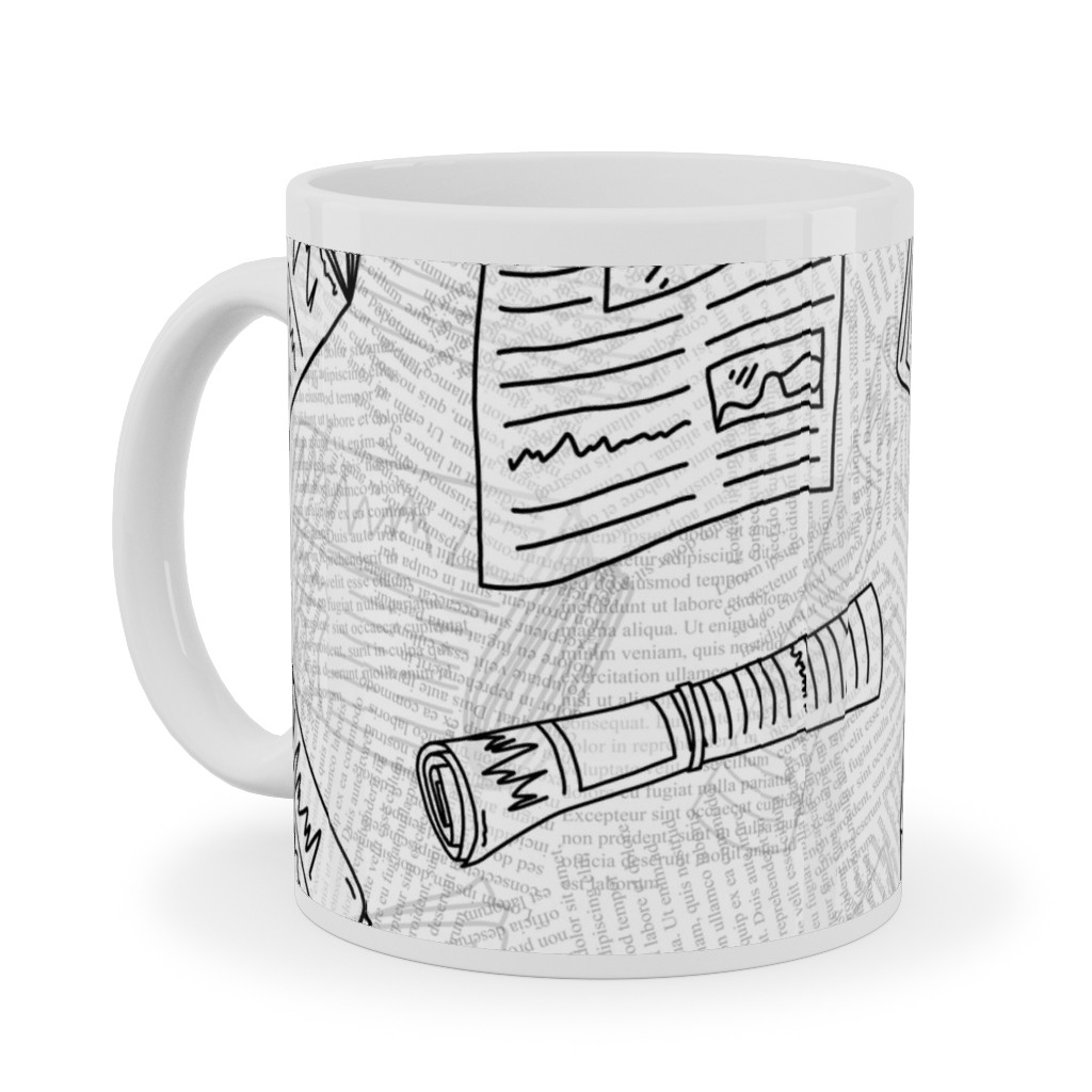 Newsprint Ceramic Mug, White, , 11oz, White, Fog
