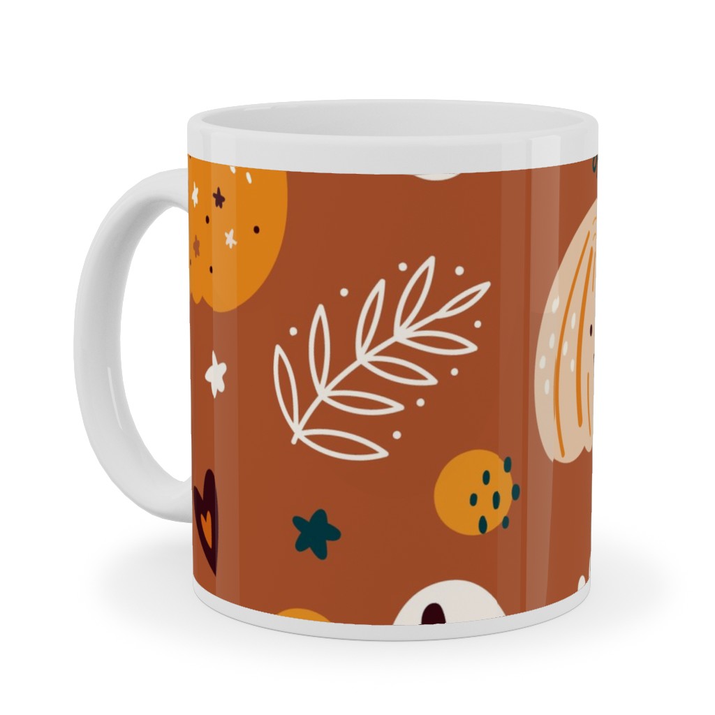 Autumn Pattern - Orange Ceramic Mug, White, , 11oz, Orange, Orange