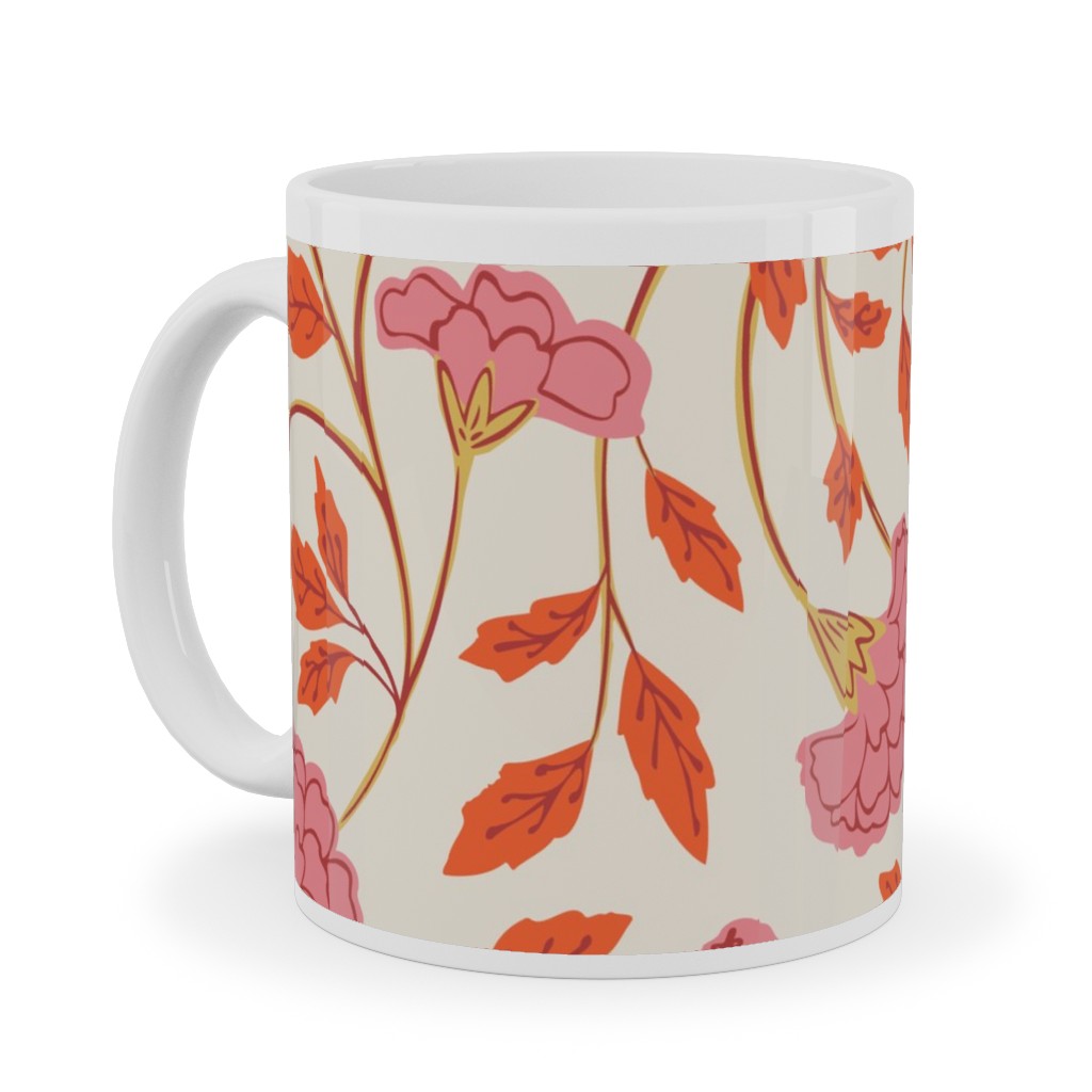 Naisha's Garden Ceramic Mug, White,  , 11oz, Pink