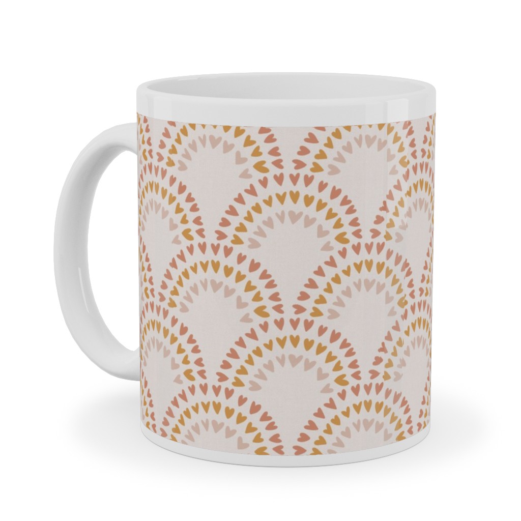 Scalloped Heart Rainbows - Mustard and Pink Ceramic Mug, White, , 11oz, Pink, Bright Pink