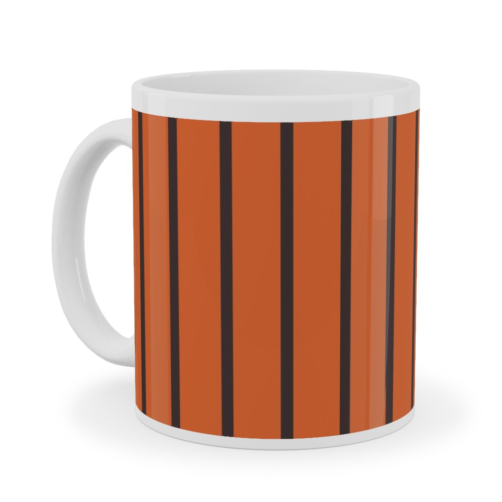 Halloween Stripes Ceramic Mug, White,  , 11oz, Orange