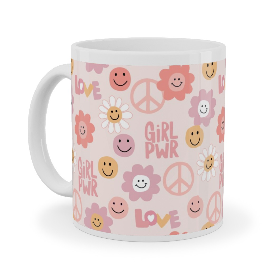 Happy Girl Power - Pink Ceramic Mug, White,  , 11oz, Pink