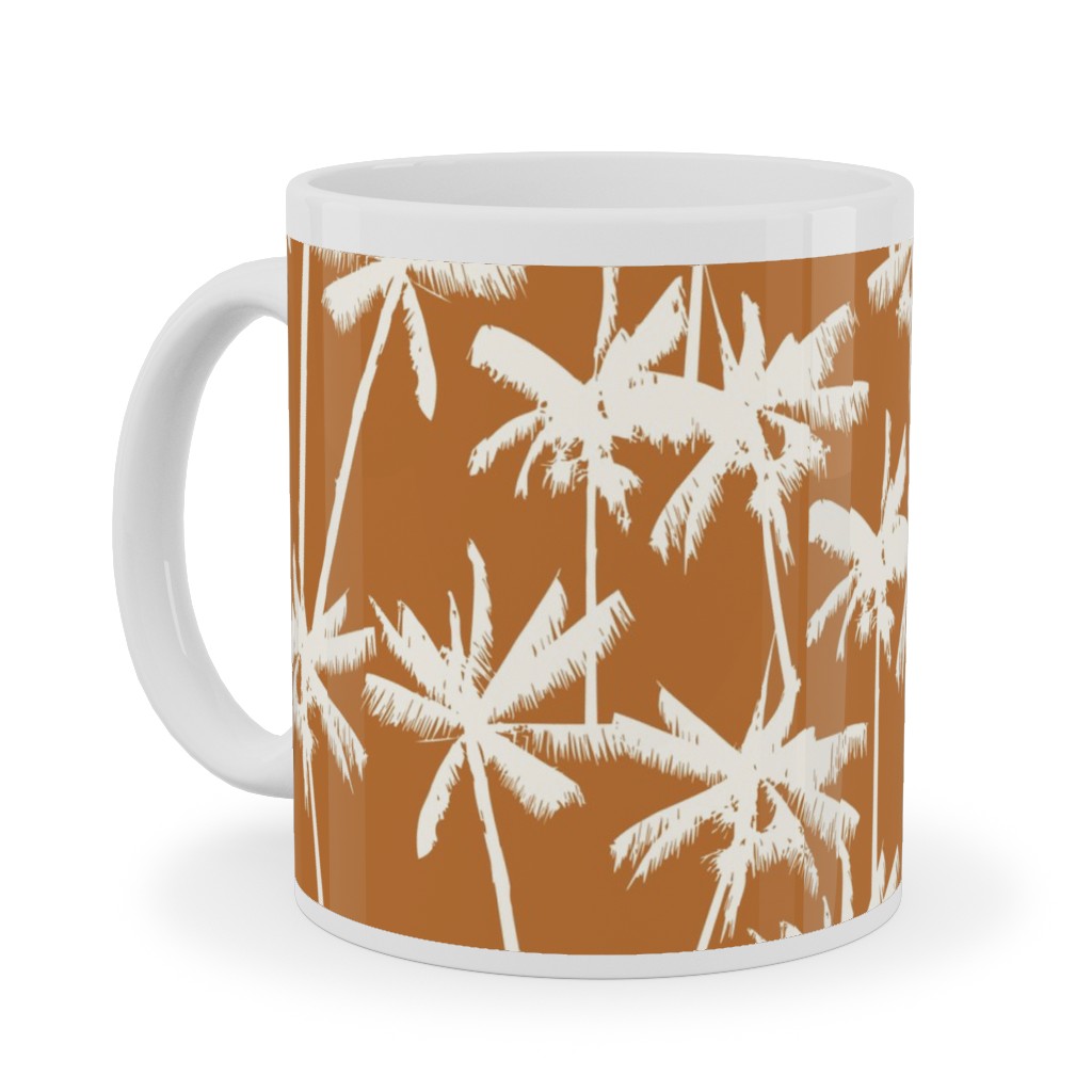 Tropical Palms - Burnt Orange Ceramic Mug, White, , 11oz, Orange, Orange