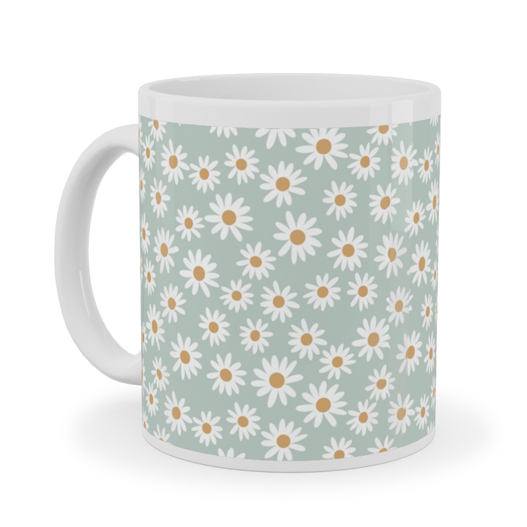 Daisy Print Ceramic Mug, White, , 11oz, Blue, Celeste