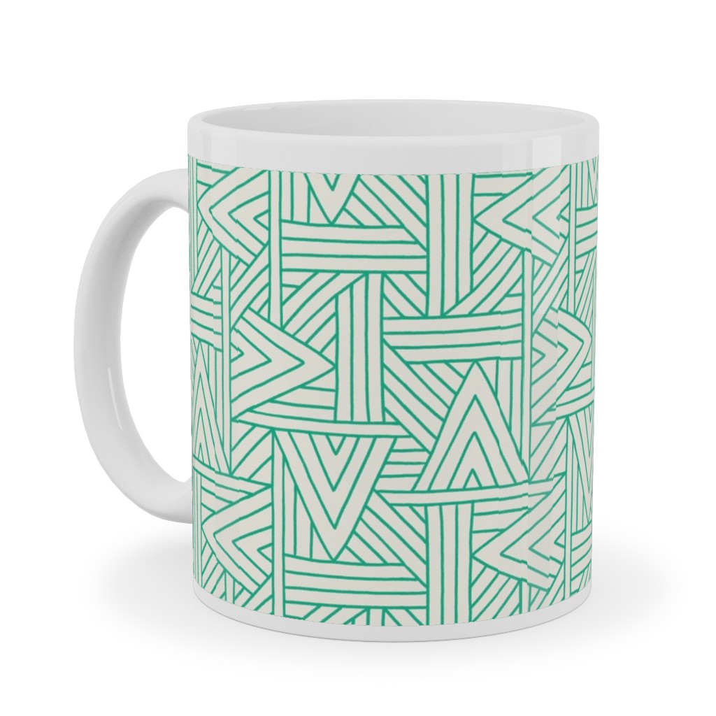 Angles - Green on White Ceramic Mug, White, , 11oz, Green, Classic Green