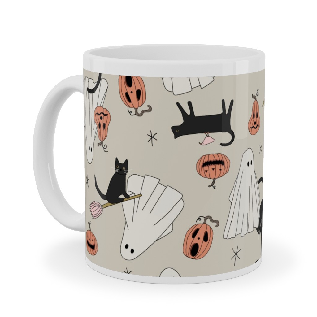 Spooky Halloween Ceramic Mug, White,  , 11oz, Beige