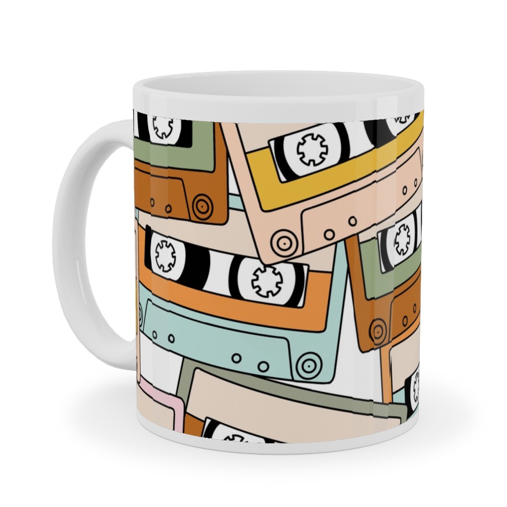 Retro Audio Tape Cassette Ceramic Mug, White,  , 11oz, Multicolor