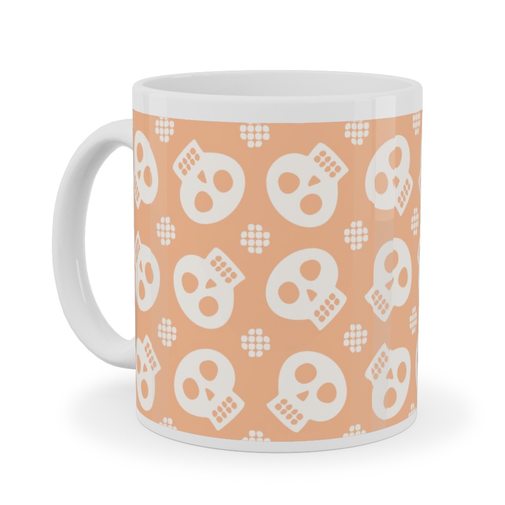 Halloween Skulls Ceramic Mug, White, , 11oz, Orange, Beige